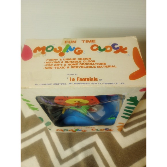 La Fantaisie Fun Time Moving Clock Toy Frog On Bicycle In Box Collector Vtg - Picture 3 of 6
